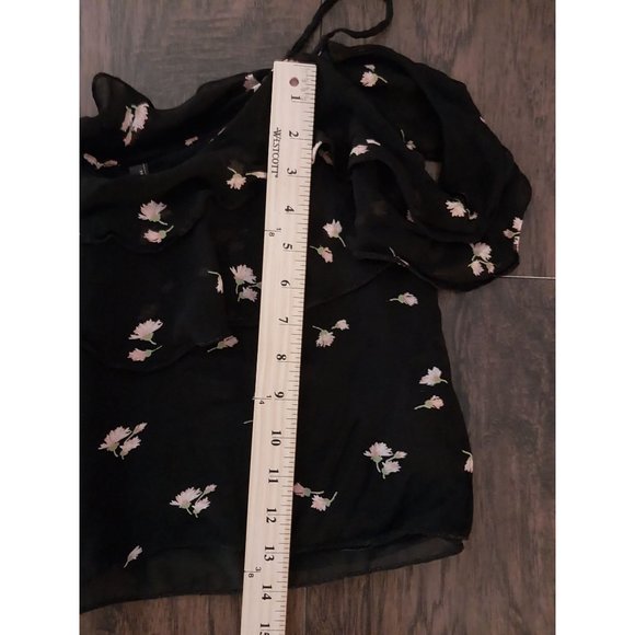 ZARA Trafaluc Collection Floral Chiffon Crop Tank Top Cold Shoulder Sz M - Picture 7 of 9